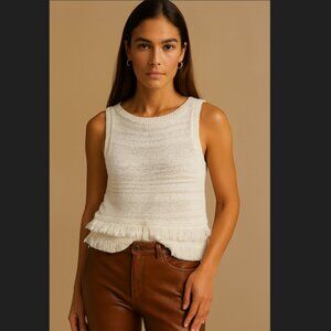 Ralph Lauren White Knit Sleeveless Ruffled Tank Top